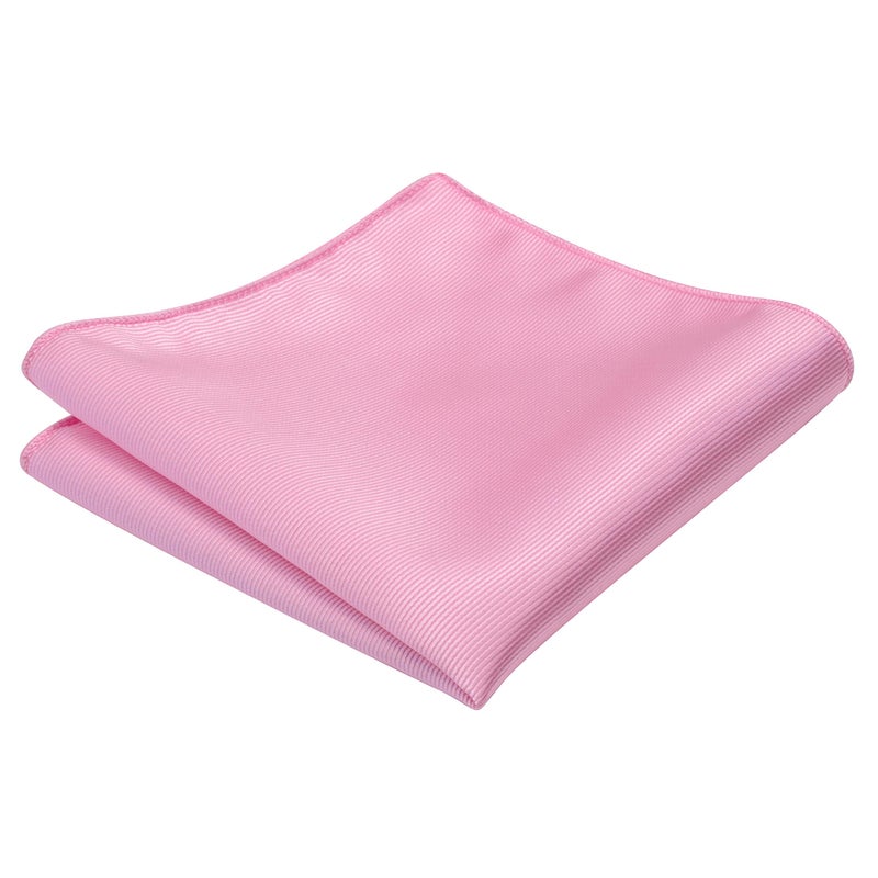 GUSLESON Brand Men's Tie Sets Solid Ties for Men Silk Light Pink Neckties and Pocket Square Cufflinks (0789-17) - Image 4